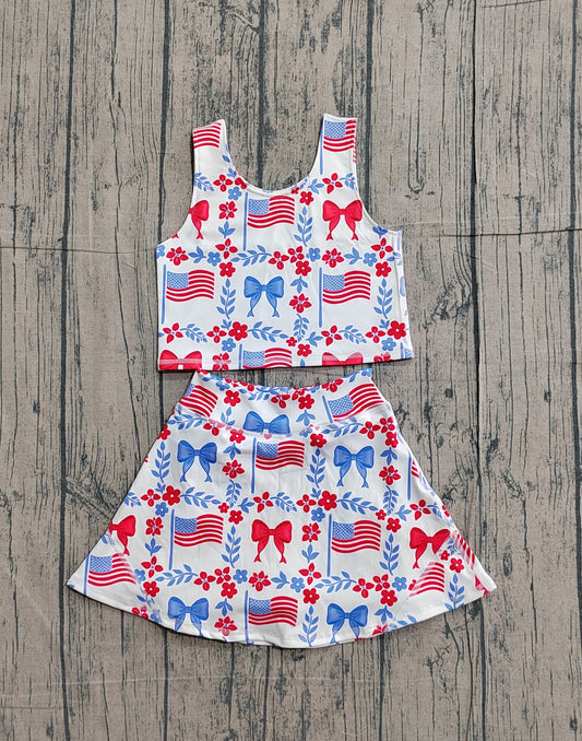Sample GSD3499 Cute Yoga fabric Baby Girls Flower Flags Vests Skirt Short 4th of July Yoga Active Clothes Sets