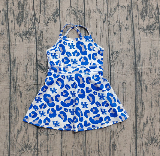 Sample GSD3630 Cute Yoga fabric Baby Girls Strap Blue Leopard UK Team Yoga Active Shorts Knee Length Dresses