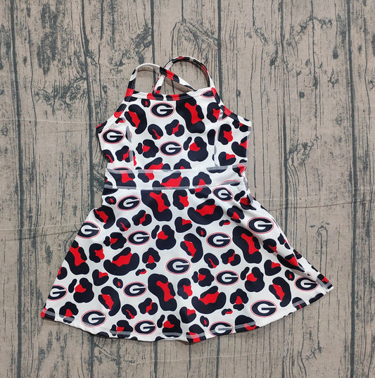 Sample GSD3632 Cute Yoga fabric Baby Girls Strap Black Red Leopard G Team Yoga Active Shorts Knee Length Dress