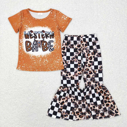Sibling Baby Girls Western Shirts Bell Bottom Pants Outfits Sets 4.26
