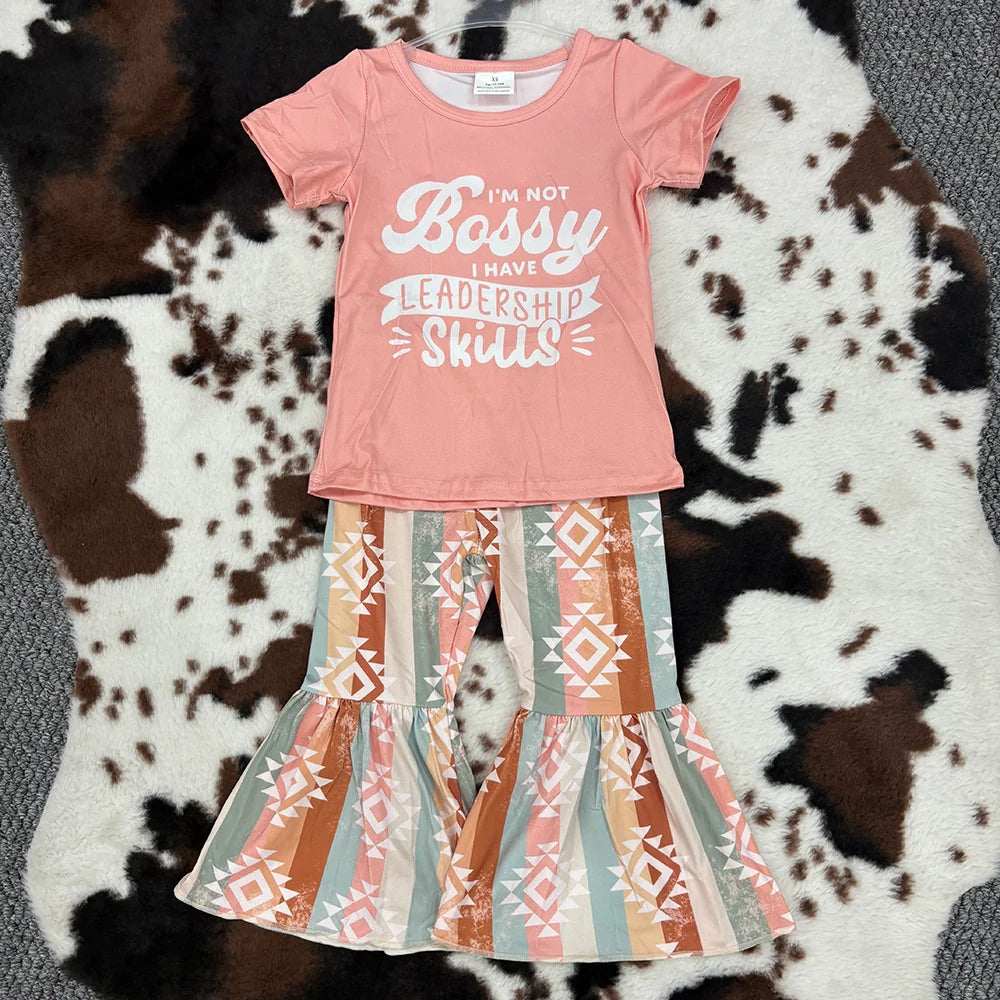 GSPO0562 Baby Girls Bossy Leadership Bell Bottom Pants set