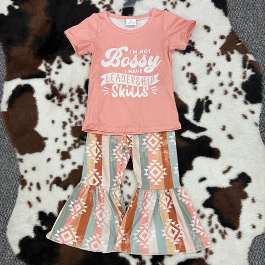 GSPO0562 Baby Girls Bossy Leadership Bell Bottom Pants set