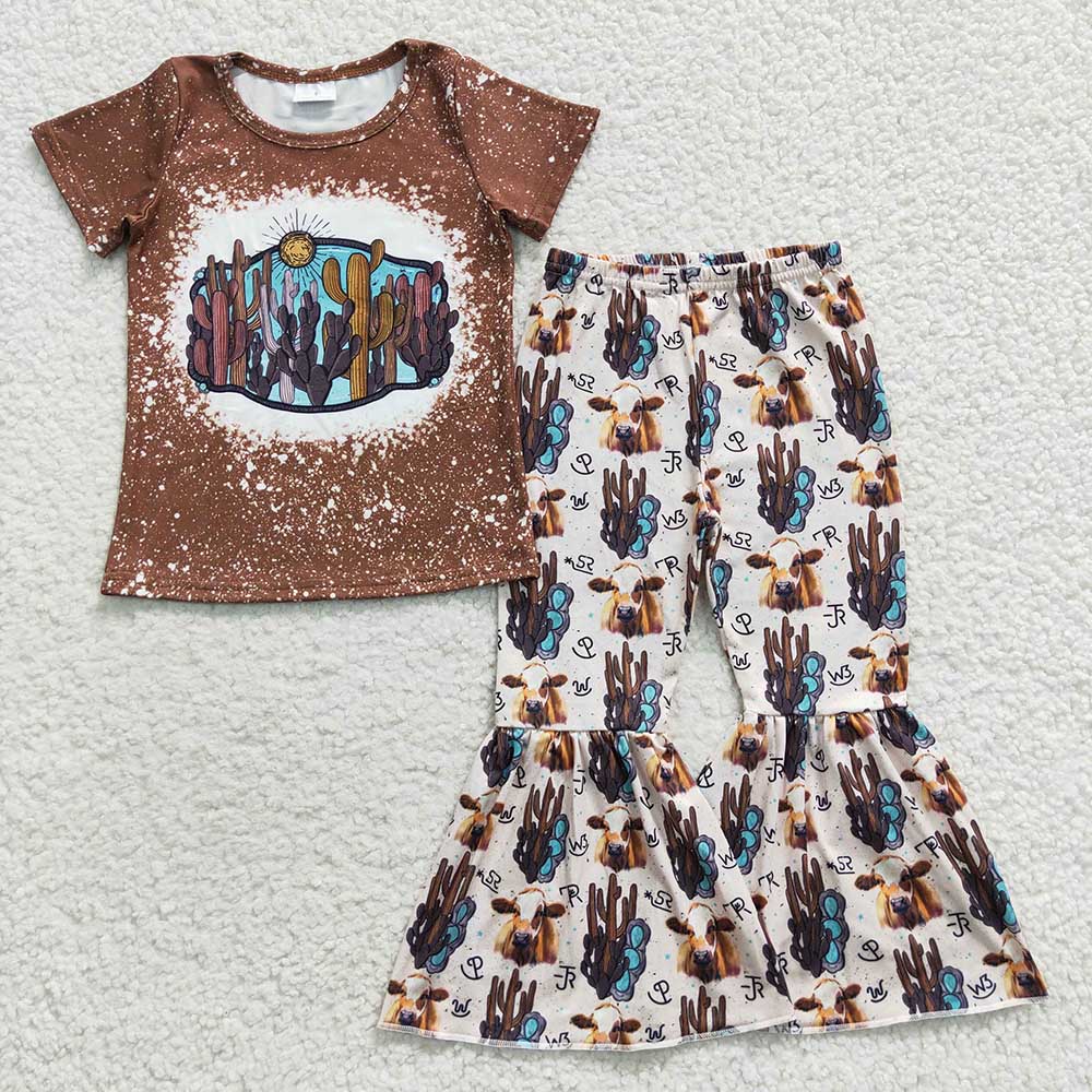 Sibling Baby Girls Western Shirts Bell Bottom Pants Outfits Sets 4.26