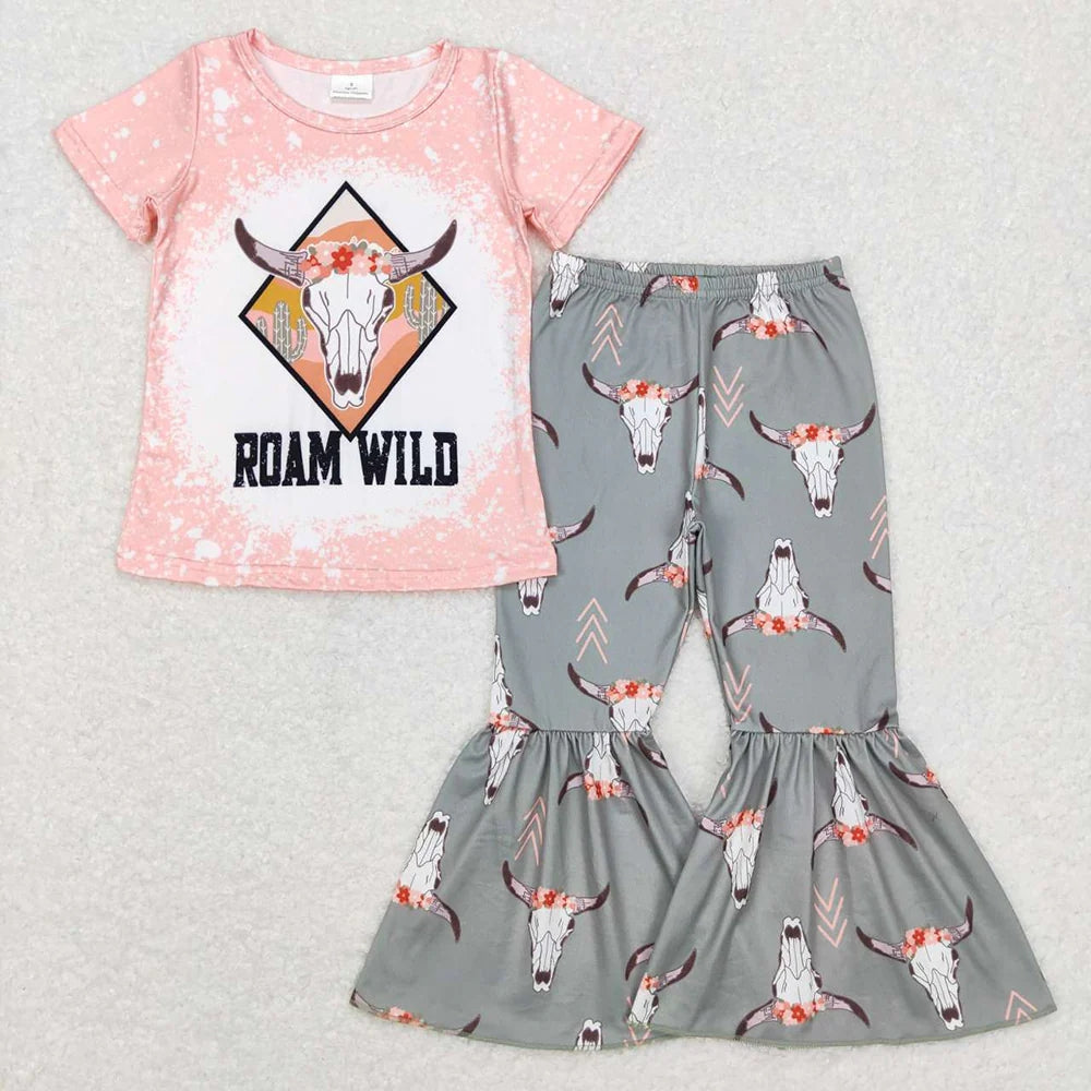 Sibling Baby Girls Western Shirts Bell Bottom Pants Outfits Sets 4.26