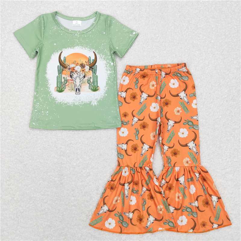 Sibling Baby Girls Western Shirts Bell Bottom Pants Outfits Sets C8.22