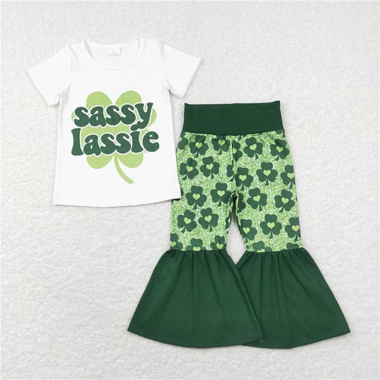 GSPO1029sassy lassie letters white short-sleeved love four-leaf suit