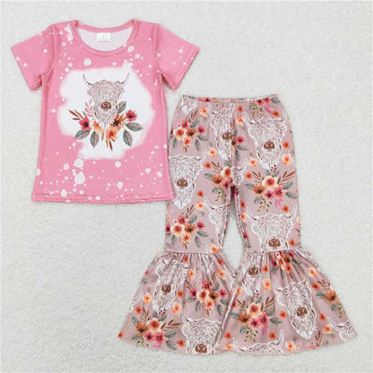 Sibling Baby Girls Western Shirts Bell Bottom Pants Outfits Sets C8.22