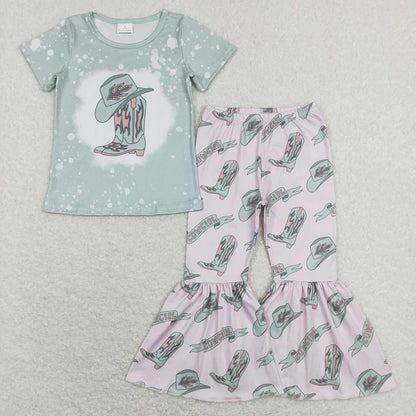 Sibling Baby Girls Western Shirts Bell Bottom Pants Outfits Sets 4.26