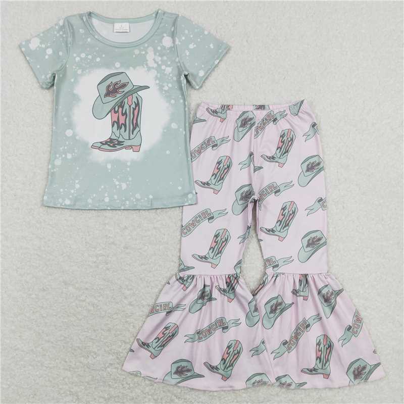 Sibling Baby Girls Western Shirts Bell Bottom Pants Outfits Sets C8.22