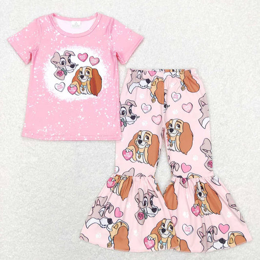 Sibling Baby Girls Pink Dogs Valentines Hooded Tee Top Pants Clothes Sets C11.18