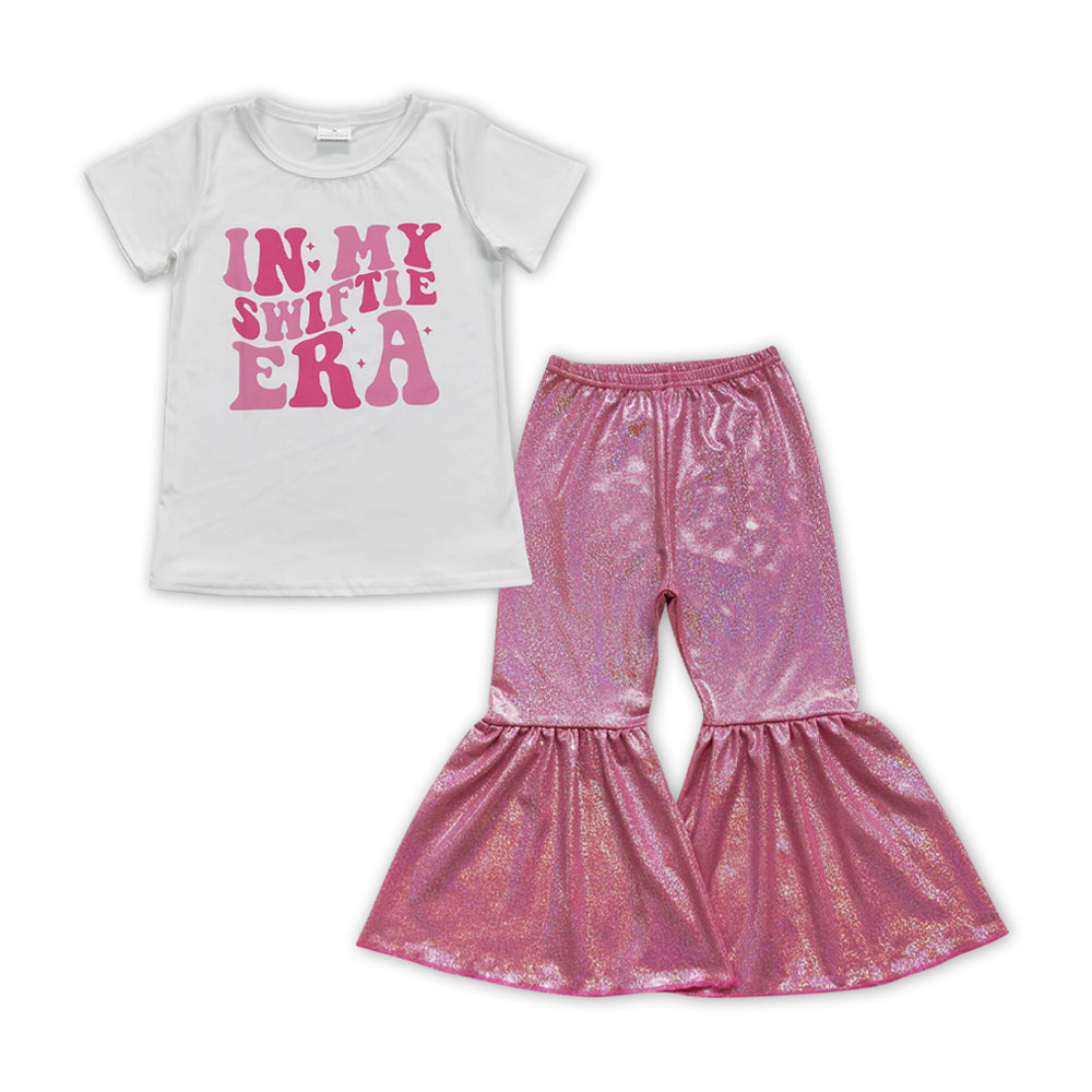 GSPO1483Pink Singer Baby Girls Tee Shirts Tops Sparkle Bell Pants Clothes Sets