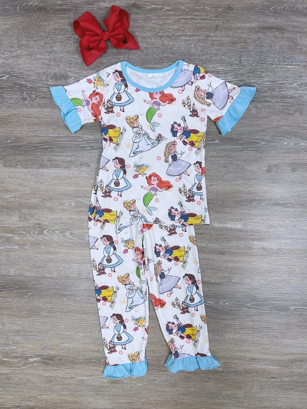 GSPO1556 Baby Girls Mermaid Cartoon Tee Shirts Top Ruffle Pants Pajamas Clothes Set