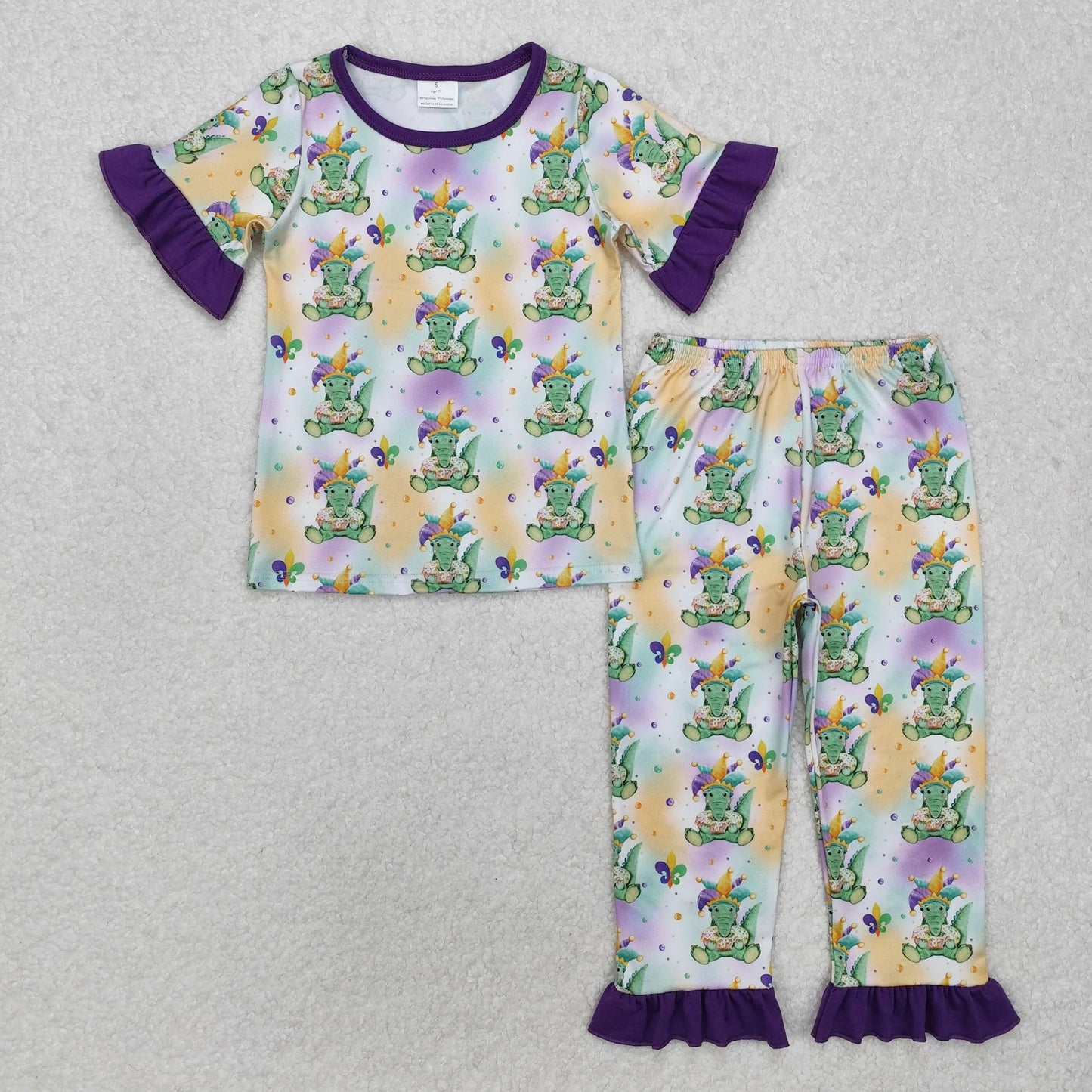 Sibling Baby Kids Anchors Crocodiles Top Pants Mardigras Pajamas Sets Zipper Footie Rompers C9.30
