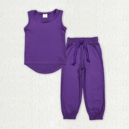 GT0996+P0670 Baby Girls Purple Sleeveless Vest Top Pockets Pants Yoga Activity Wear Set 5.16