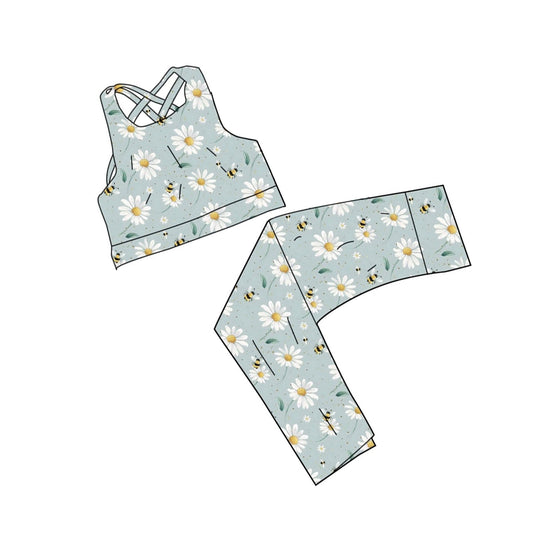 C12.5 GSPO2238 Baby Girls Daisy Flowers Bees Vests Legging Pants Yoga Clothes Sets Preorder