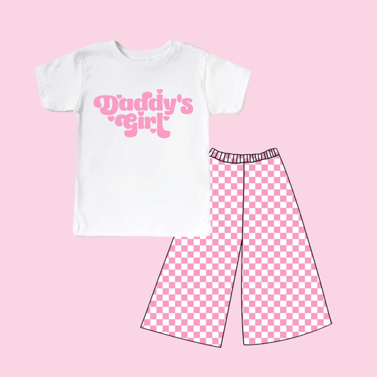 C12.12 GSPO2257 Baby Girls Daddy's Girl Heart Top Pink Checked Flare Pants Clothes Sets Preorder