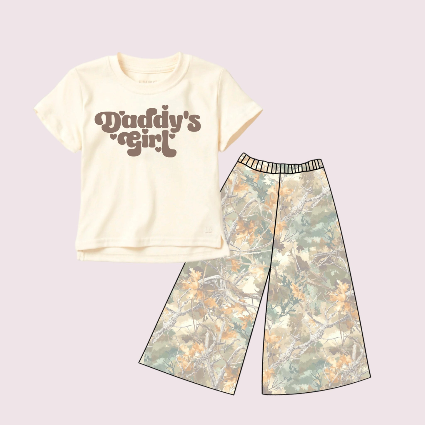 C12.12 GSPO2258 Baby Girls Daddy's Girl Top Leaves Camo Flare Pants Clothes Set Preorder