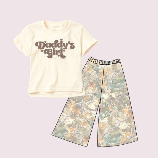 C12.12 GSPO2258 Baby Girls Daddy's Girl Top Leaves Camo Flare Pants Clothes Set Preorder