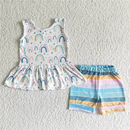 GSSO0011 White tank top colored striped shorts suit
