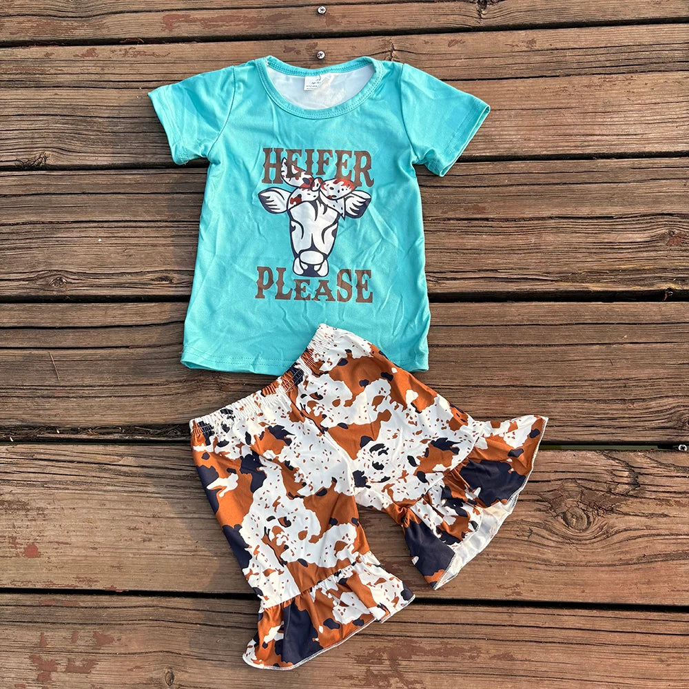 Sibling Baby girls cowgirls summer shirts shorts western outfits sets 8.11