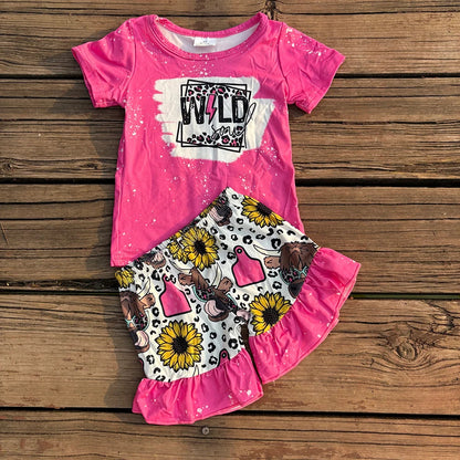 Sibling Baby girls cowgirls summer shirts shorts western outfits sets 8.11