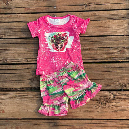 Sibling Baby girls cowgirls summer shirts shorts western outfits sets 8.11