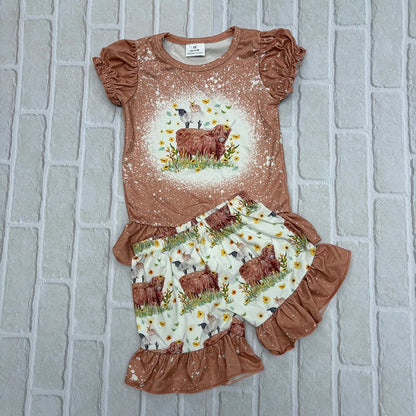 Sibling Baby girls cowgirls summer shirts shorts western outfits sets 8.11