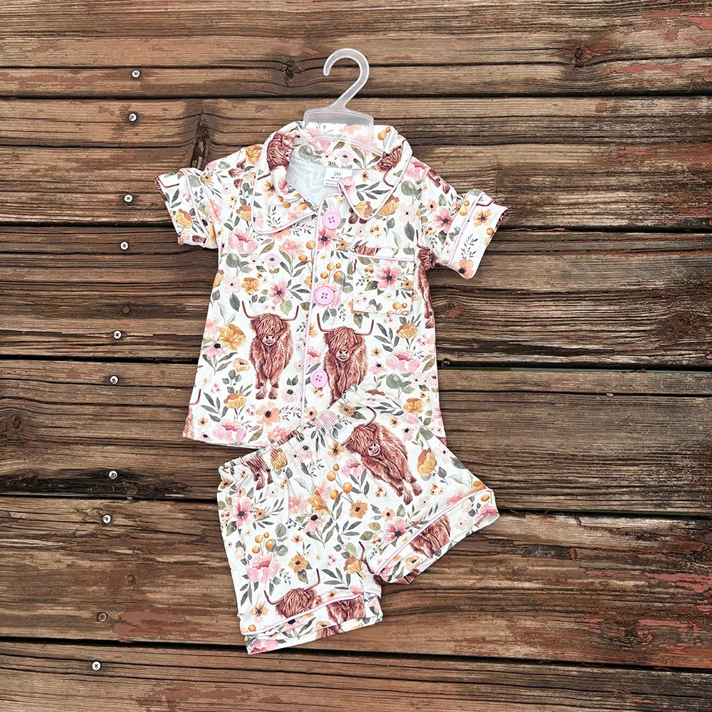 6 Colors Western Girls Boys Button Up Pajamas Sets 8.11