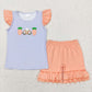 Embroidered Easter Carrot Rabbit Blue and White Striped Short Sleeve Orange Shorts Set Combination
