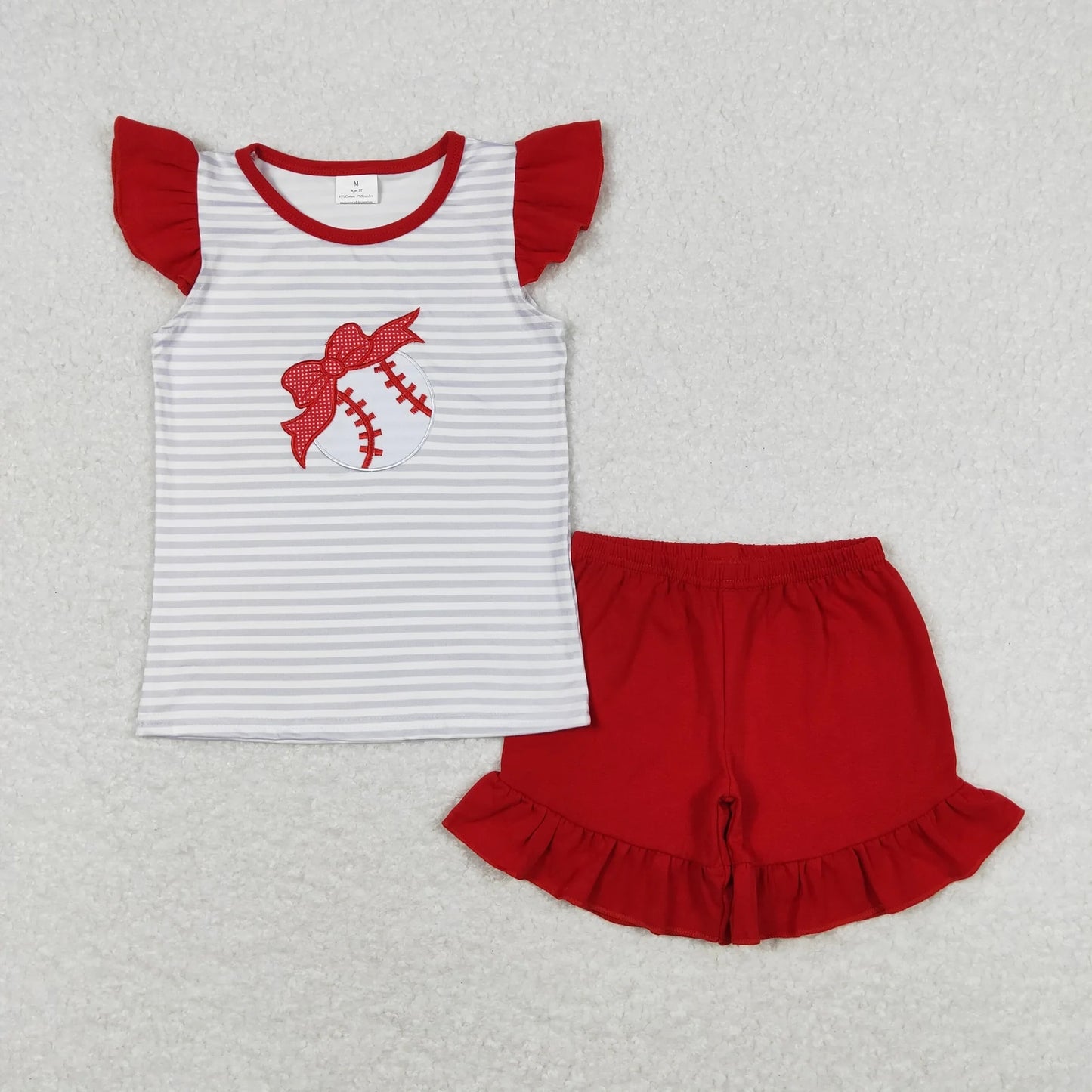 Sibling Baby Girls Embroidery Baseballs Summer Shorts Sets Clothes Sets 6.5