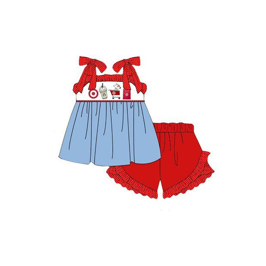 GSSO1205 Girls Puppy red Strap shorts set for pre-sale