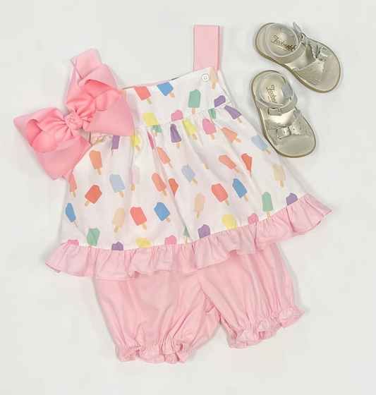 GSSO1208 Girls Popsicle ice Cream strap pink shorts set for pre-sale