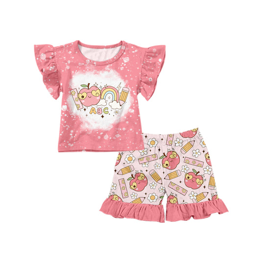 GSSO1209 Girls Pencil Apple Flower pink short sleeve set for pre-sale