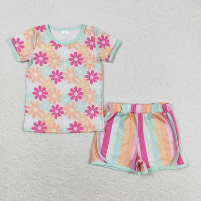 Sibling Baby Girls Flowers Plaid Tee Shirts Shorts Summer Clothes Sets 5.14