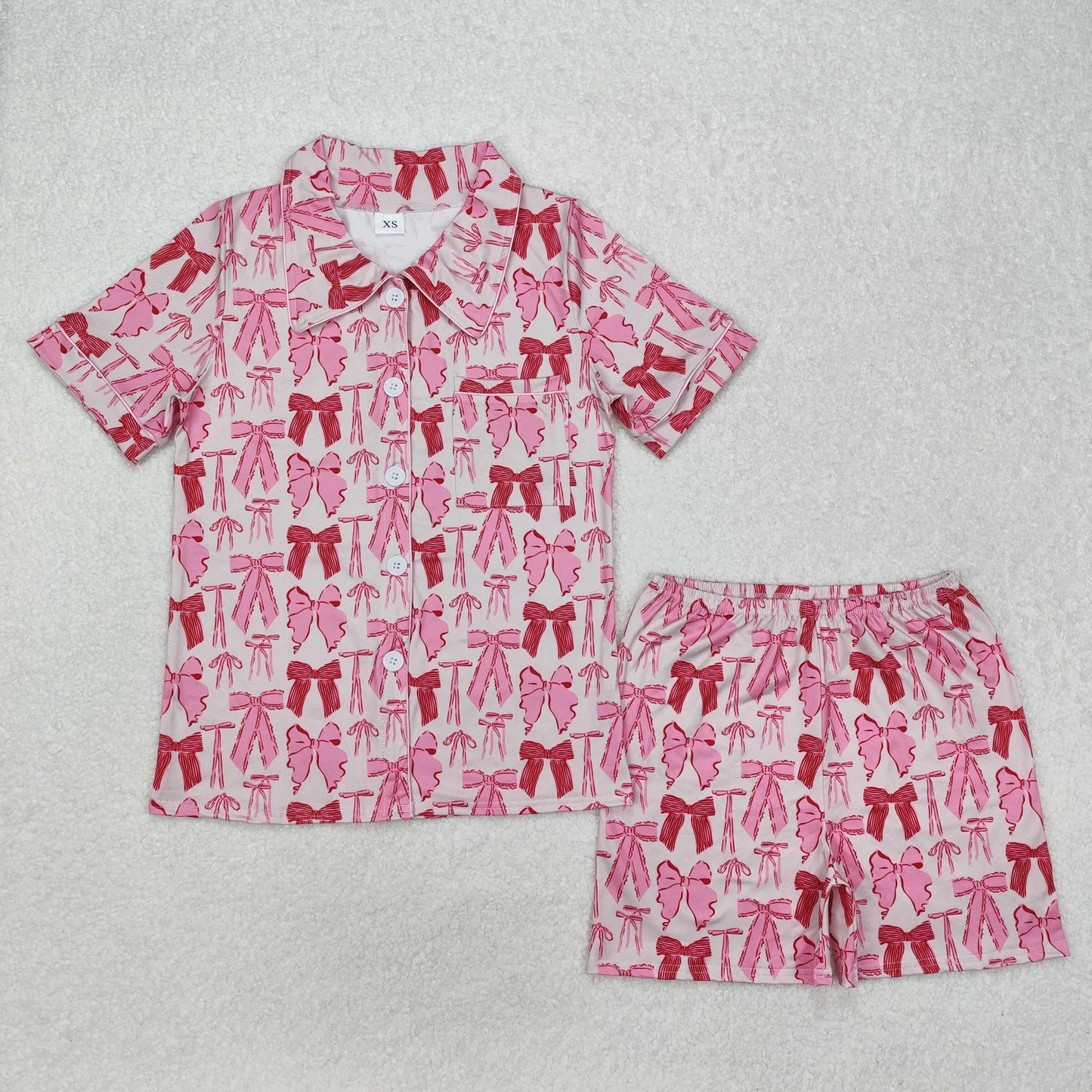 Mama and Me Colorful Bows Pocket Button Top Shorts Pajamas Sets C11.14