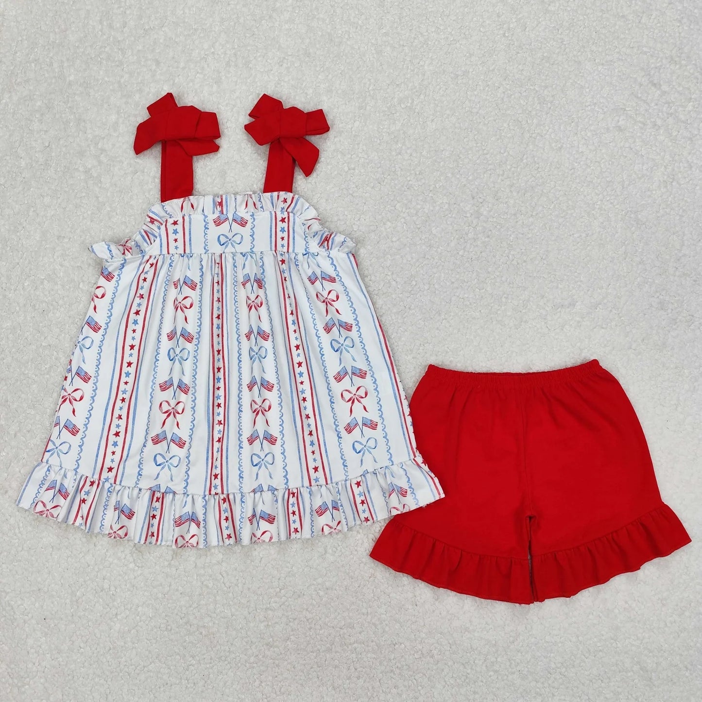 Sibling Baby Girls 4th Of July Flag Bows Rompers Outfits Sets 5.14
