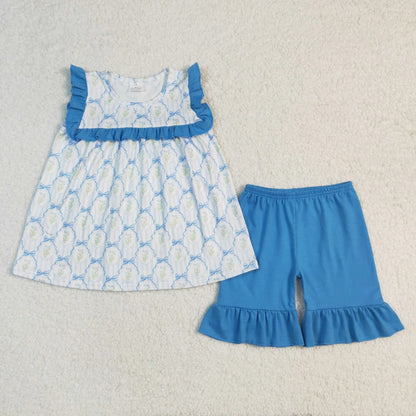 Sibling Baby Girls Bows Flowers Tunic Ruffle Shorts Sets 5.1