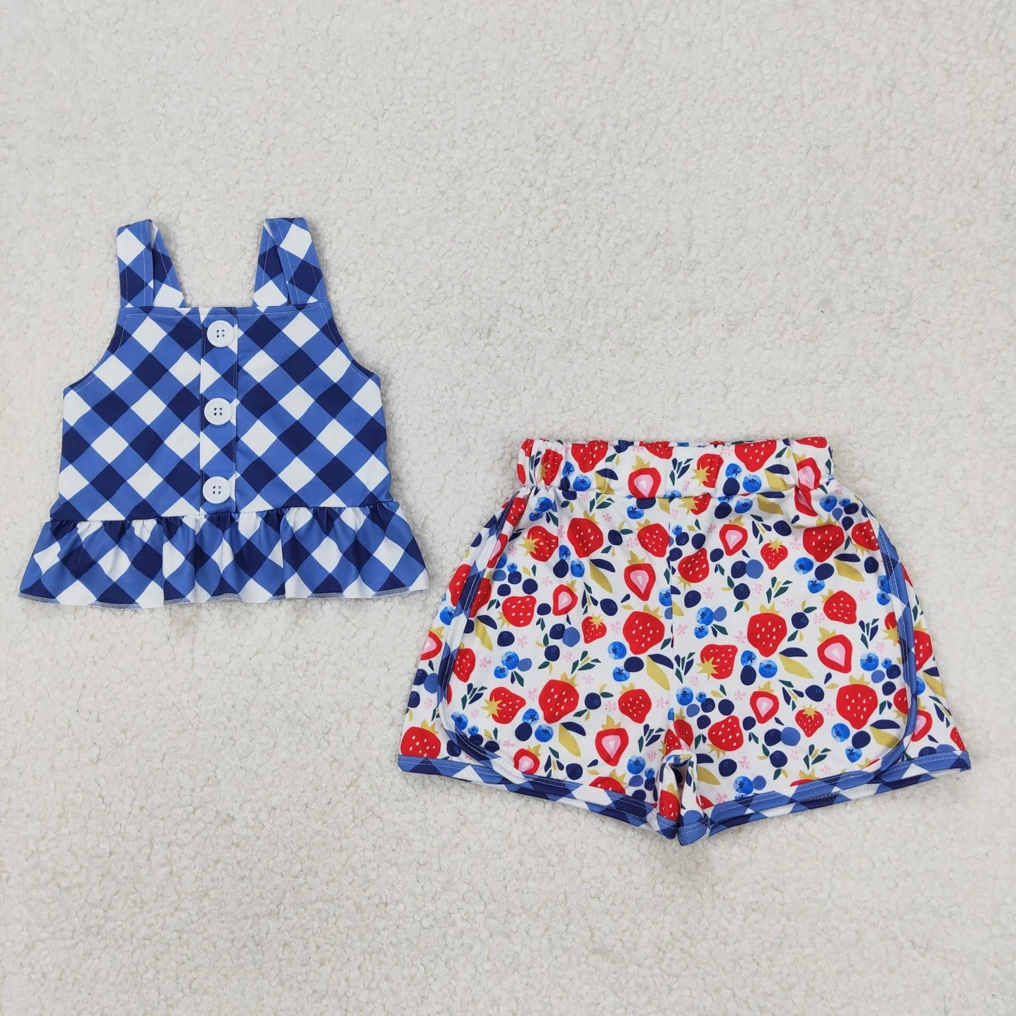 Sibling Baby Girls Summer Straps Button Top Floral Shorts Clothes Sets 6.18
