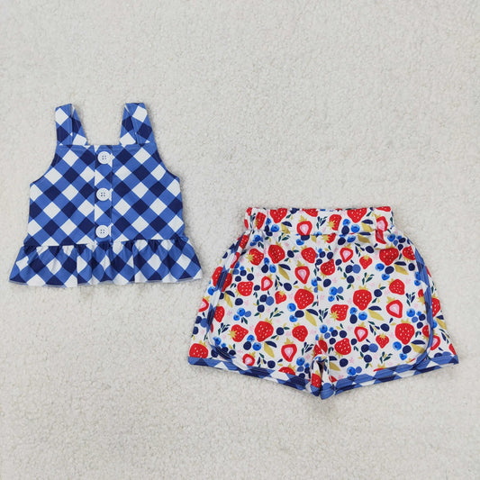 Sibling Baby Girls Summer Straps Button Top Floral Shorts Clothes Sets 6.18