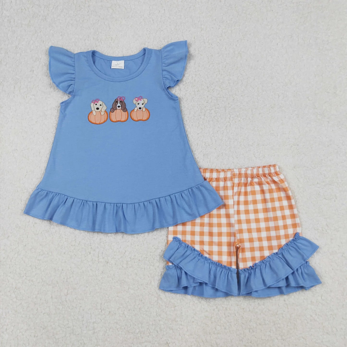 Sibling Baby Boys Girls Embroidery Pumpkins Dogs Shorts Clothes Sets Rompers C9.18