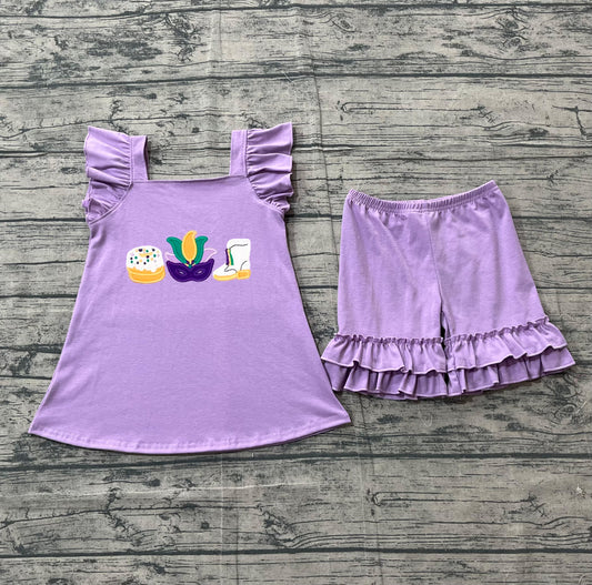 Sample GSSO2828 Cute Baby Girls Anchor Masks Donuts Tunic Ruffle Shorts Mardigras Clothes Sets