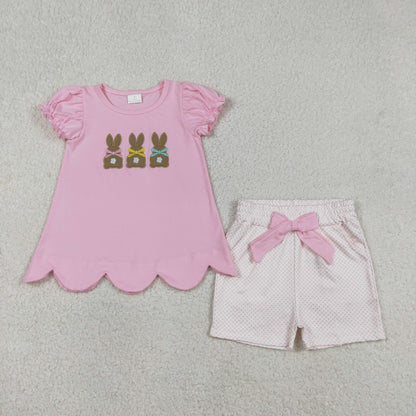 RTS GSSO2829 Baby Girls Summer Clothes Embroidery Rabbits Baby Girls Tunic Pockets Shorts Easter Clothes Sets