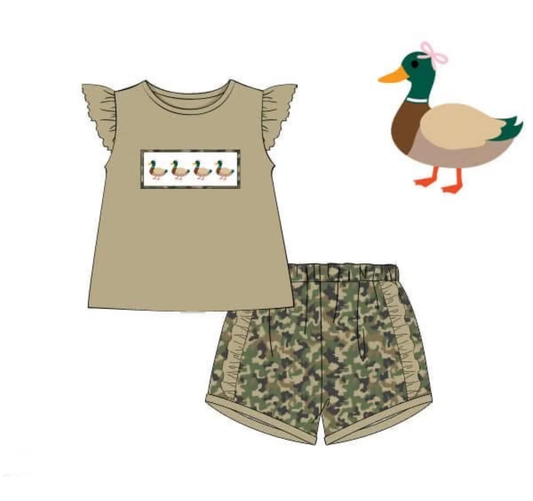C11.15 GSSO2875 Baby Girls Bows Ducks Tunic Ruffle Shorts Hunting Clothes Sets Preorder