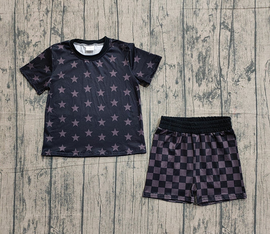 Sample GSSO2913 Cute Baby Girls Stars Short Sleeve Top Checked Shorts Western Clothes Sets