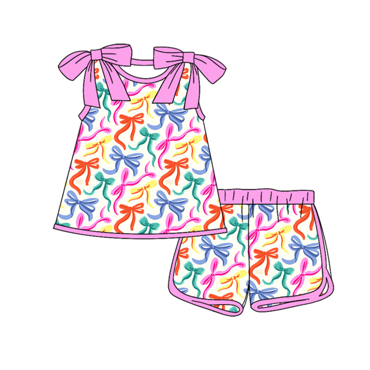 C12.15 GSSO3026 Baby Girls Colorful Bows Plaid Tunic Shorts Clothes Sets Preorder