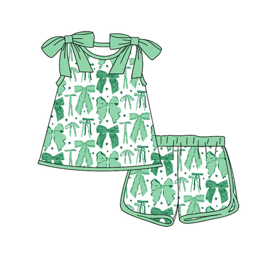 C12.15 GSSO3028 Baby Girls Green Bows Clovers Tunic Shorts St Patrick Clothes Sets Preorder