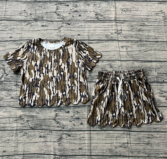 Sample GSSO3225 Baby Girls Southern Olive Camo Top Scallop Shorts Clothes Sets