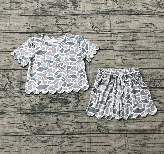 Sample GSSO3226 Baby Girls Southern Light Grey Camo Top Scallop Shorts Clothes Sets