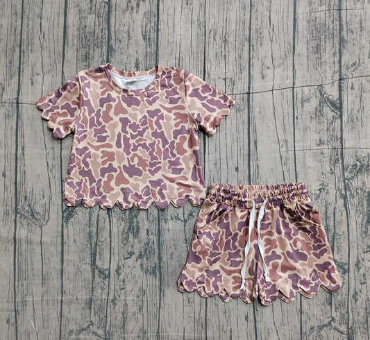 Sample GSSO3227 Cute Baby Girls Southern Khaki Camo Top Scallop Shorts Clothes Sets