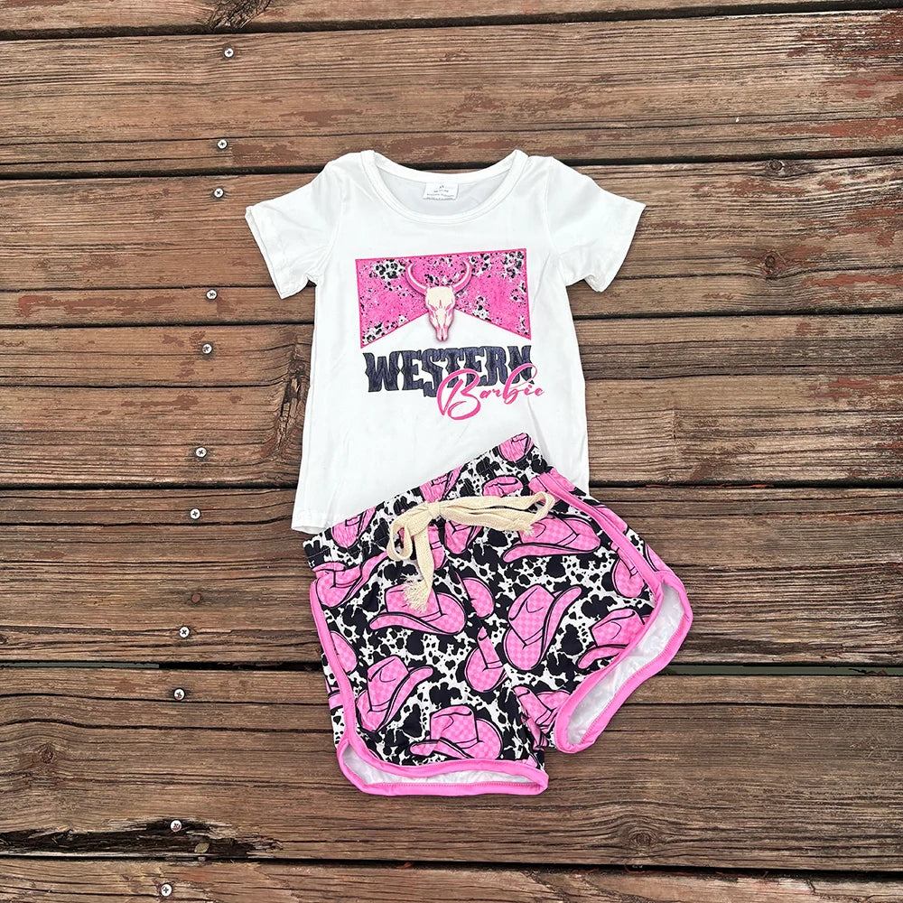 Sibling Baby Girls Western Cowgirls Cow Shirt Top Shorts Outfits 8.11